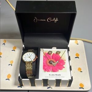 Jessica Carlyle Bee 🐝 Necklace Floral Earrings & Gold Watch Set